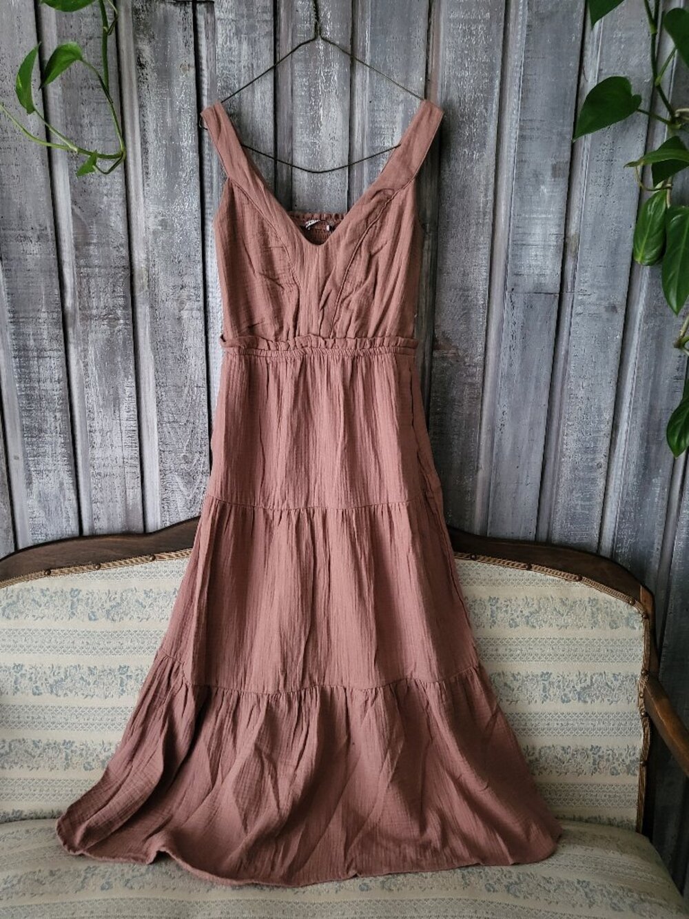 DEVOTED By Dex Dusty Rose Cotton Gauze Tiered Maxi Dress Small NWOT